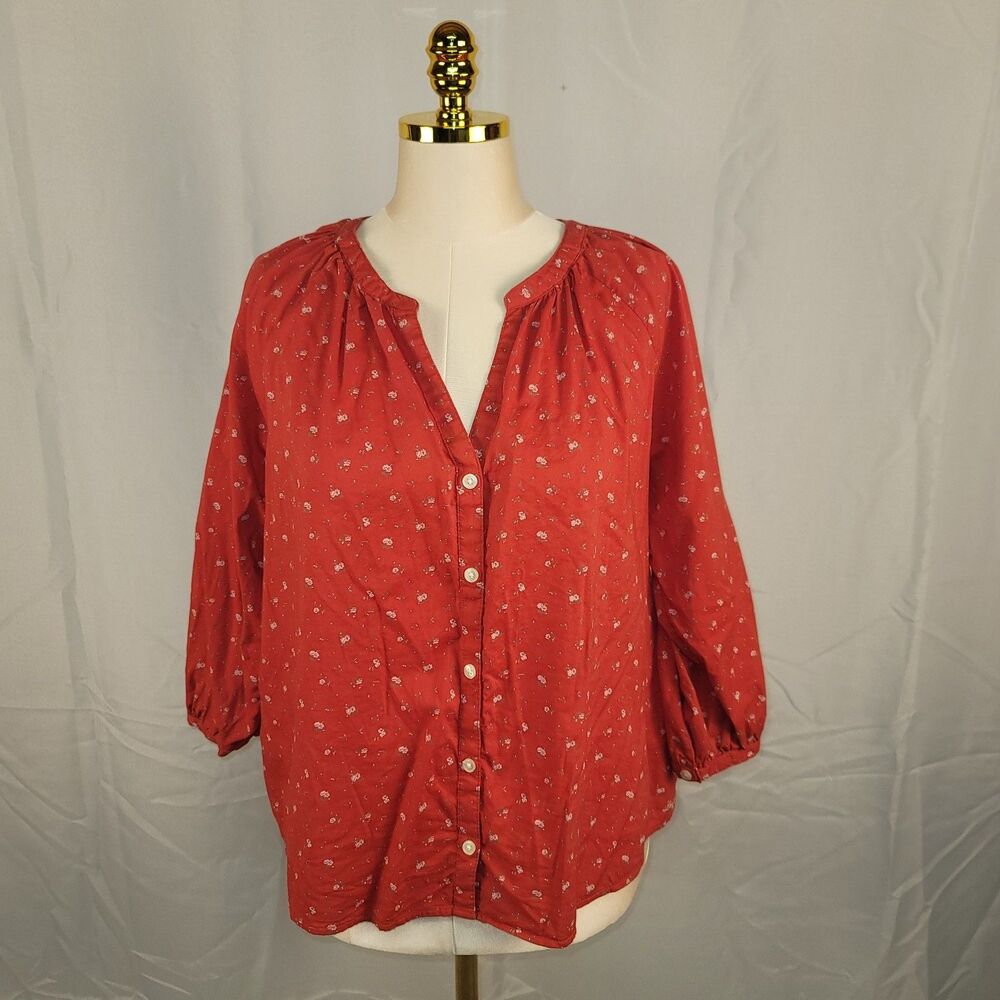 Levi's Mirabelle Blouse XL Red Floral Blouson Top 3/4 Sleeve Cottagecore Boho